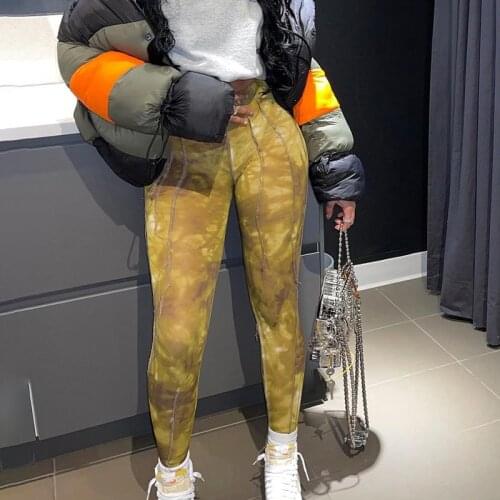 Tie Dye Printed Sexy Slim Fit Leggings Women Fashion High Waist Vintage Bodycon Pencil Pant 2021 Summer Female Skinny Trousers