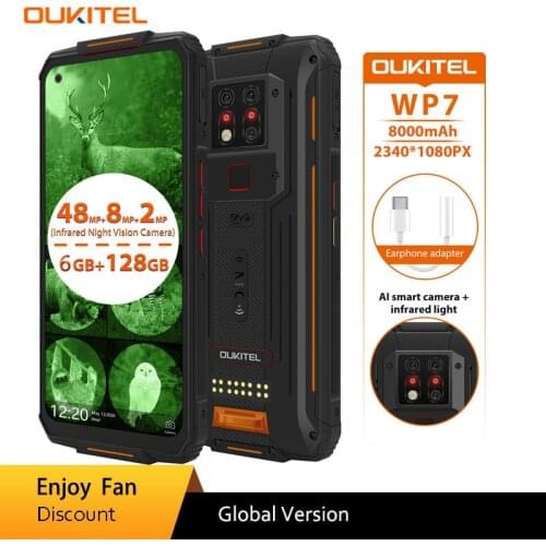 OUKITEL WP7 Smartphone 6G/8G 128GB Octa Core 8000mAh Mobile Phones 6.53'' Infrared Night Vision 48MP Triple Cameras Rugged Phone