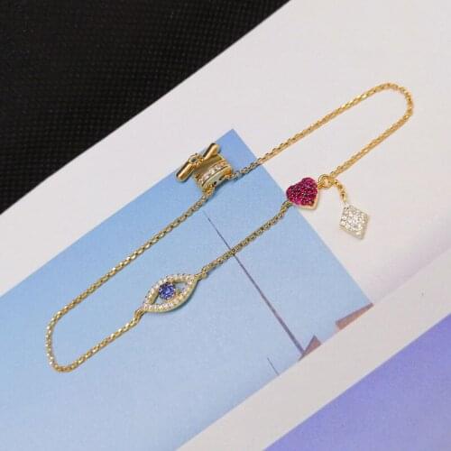 SOELLE Fashion Real 925 Sterling Silver Yellow Gold Color Lucky Eye Heart Adjustable Bracelet Micro Zircon Women Fine Jewelry