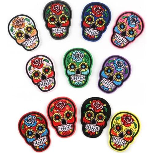 Punk Rock Skull Patches for Clothing Iron on Embroidered Sew Applique Cute Patch Fabric Badge Garment DIY Apparel Accessories