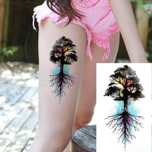 Waterproof Temporary Tattoo Sticker Big Tree Plant Color Water Ink Design Fake Tatoo Flash Tatto Body Art for Girl Women Men