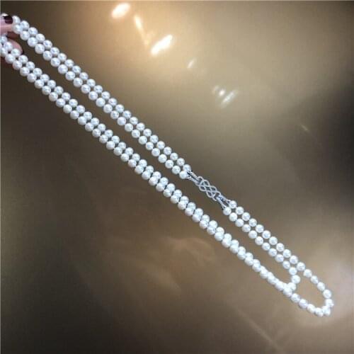 Womens jewelry 7-8mm white freshwater pearl micro inlaid zircon accessories necklace 25-27inch