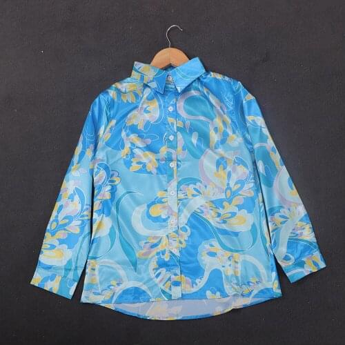 Autumn Fashion Vintage Shirt Single Breasted With Lapel Long Sleeve Womens Blouse Top 2021 Autumn Printing Hawaiian Shirt