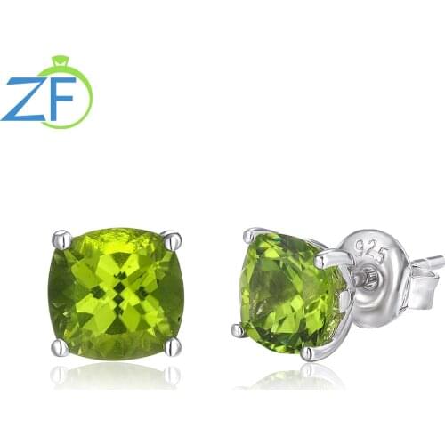 GZ ZONGFA Natural Peridot Square Korean Dainty Jewelry Set Studs Earrings For Women