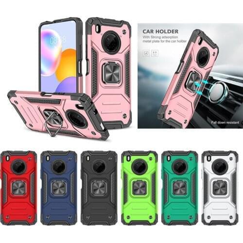 100pcs/Lot Armor Phone Case For Huawei Y9 Y6 Prime P Smart Z 2019 Y6S Y9S PC +TPU Rugged Cover With CD Grain Car Ring Bracket