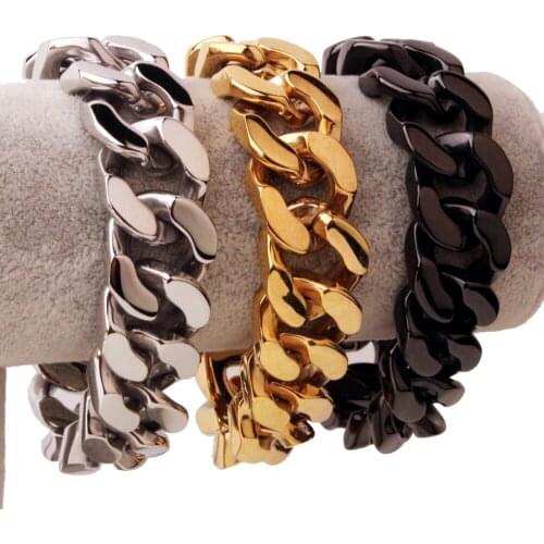 20mm Heavy Sporty Stainless Steel Gold/Silver Color/Black Cuban Chain Bracelet Vintage Mens Boys Biker Daily Wristband Jewelry