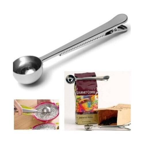 200PCS Style universal Heathful Cooking Tool Stainless 1 Cup Ground Coffee Measuring Scoop Spoon with Bag Sealing Clip Good