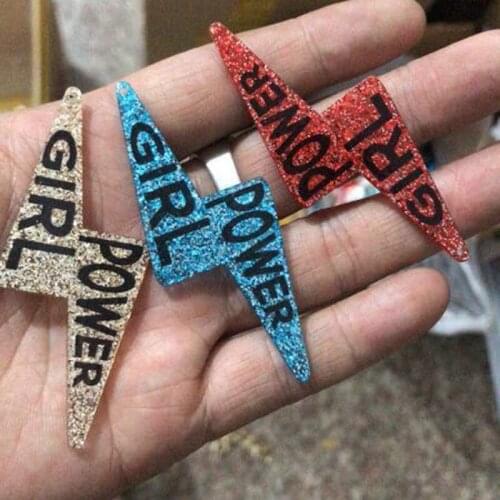 2021 New Bling Acrylic Letters GIRL POWER Lightning Pendant Long Earrings for Women Fashion Punk Hiphop Rock Earring Club