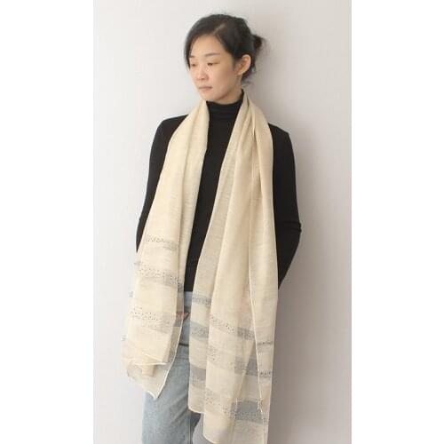 2021 Silk Scarf For Women Long Size Pashmina Lady Solid Color Stripe Hotfix Motifs Shawl Female Wraps Foulard Beach Cover Up