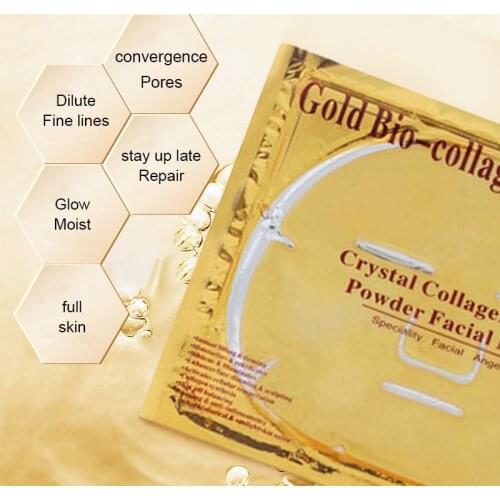 50PCSNew Moisturizing 24K Gold Bio Collagen Face Lip Mask Anti Wrinkle Anti Aging Skin Care Hyaluronic Acid Sheet Mask TSLM1