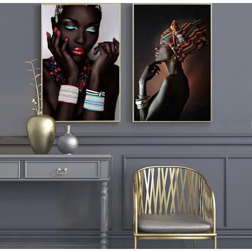 CNPAINTING Wall art African Art Black Woman Painting Canvas Posters Prints Picture For Living Room Home Decor No Frame