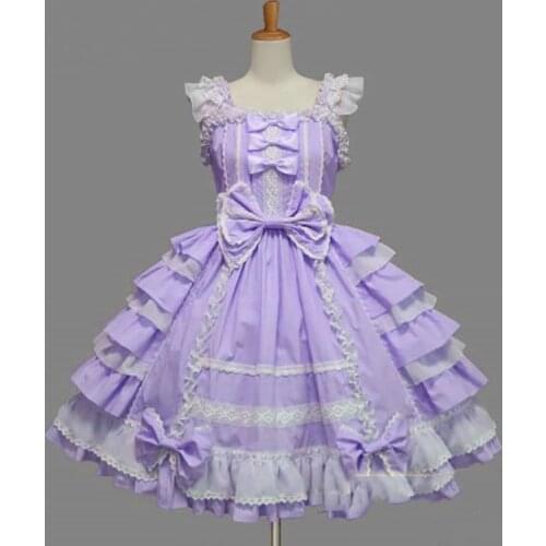 Anime Maid Layer Dress for Girls Women Alice Lolita Angel Pink Cotton Princess Dress Court-Style Gothic Tank Dress Costume Cute