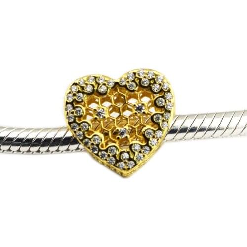 Shine Collection Honeycomb Lace Charm Fits European Woman DIY Bracelets original sterling silver Beads For Jewelry Making