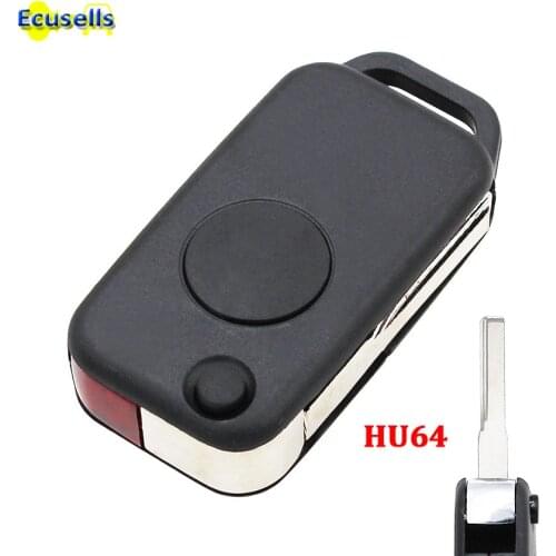 Remote Folding Key Flip Shell Case fob Uncut Blank For Mercedes-Benz 1 Button HU64 blade for ML320 ML430 C230 ML55 E420