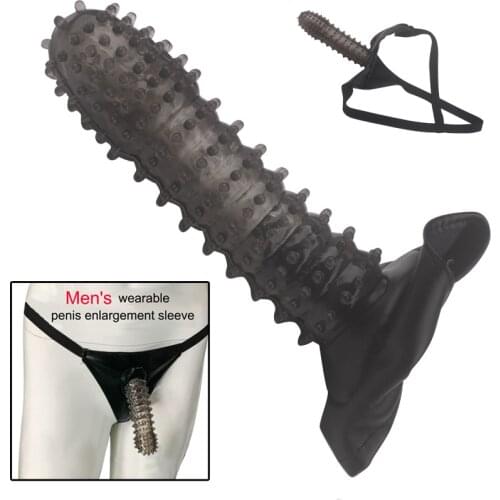 Exotic Strap on Penis Enlargement Condom for Men Penis Extension Sleeve Adult Toys Intimate Wearable Reusable Condoms Panties