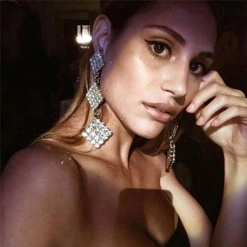 European exaggerated multilayer SQUARE PENDANT EARRINGS womens shiny Rhinestone geometric Pendant Earrings party jewelry gifts