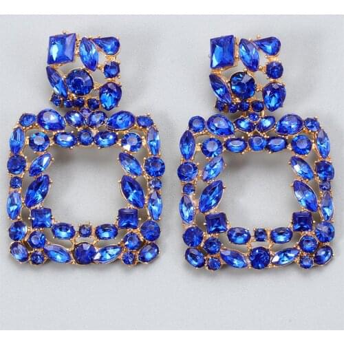 FASHIONSNOOPS ZA New Square Metal Hollowed-out Hanging Colorful Crystals Dangle Drop Earrings Fine Jewelry Accessories For Women