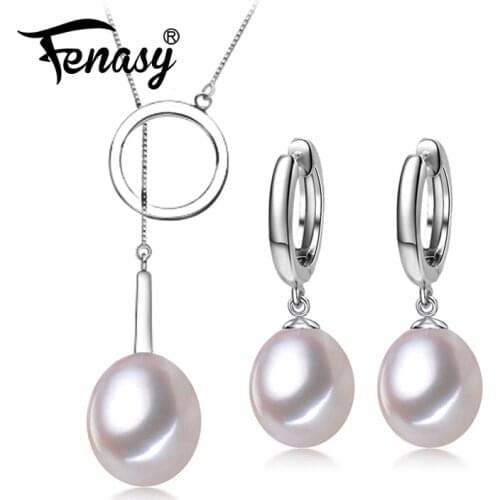 FENASY 925 Sterling Silver Wedding Jewelry Sets Natural Pearl Drop Earrings Custom Luxury Pendant Chain Necklaces For Women