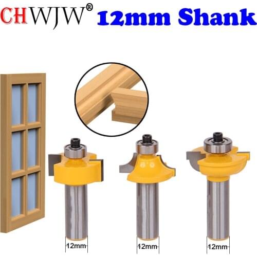 CHWJW 3PC 12mm Shank Glass Door Router Bits Round-Over Bead Set w/ Cutter Tenon Cutter for Woodworking Tools