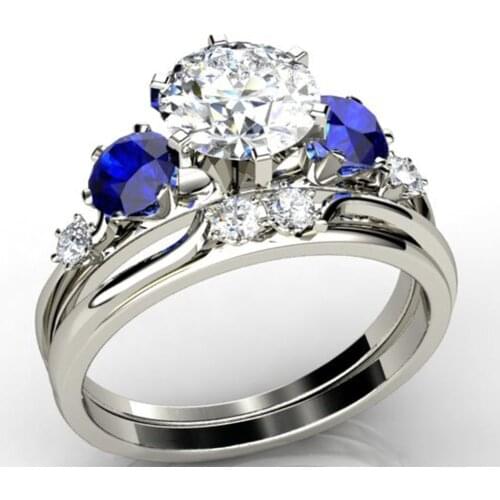 Huitan White/Blue Zircon Stone 6 Claws Design Bridal Sets Women Rings Elegant Bridal Wedding Evening Party Finger Ring Drop Ship