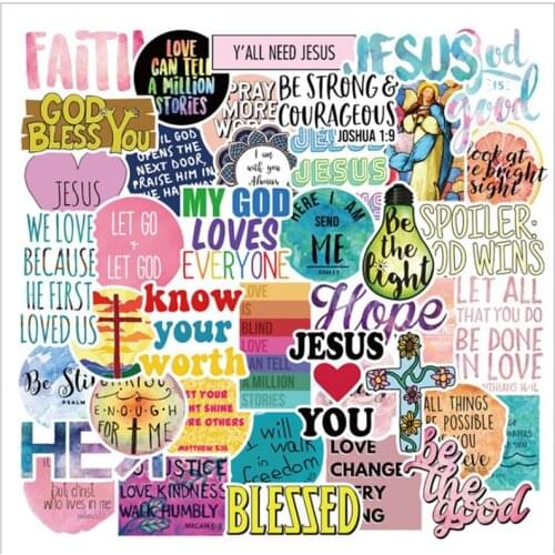 Jesus Christian Stickers Laptop Stickers Pack 50 Pcs Faith Wisdom Words Decals for Water Bottle Laptops Ipad Cars Luggages
