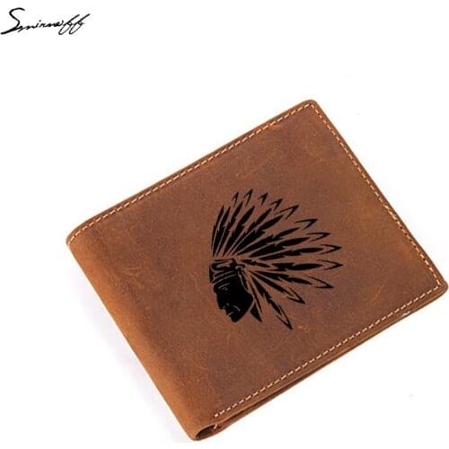 Indian Elder Wallet Multi-function Small Coin Pocket Credit Card Holders Vintage Men Short Purse Leather engrave Name Wallet