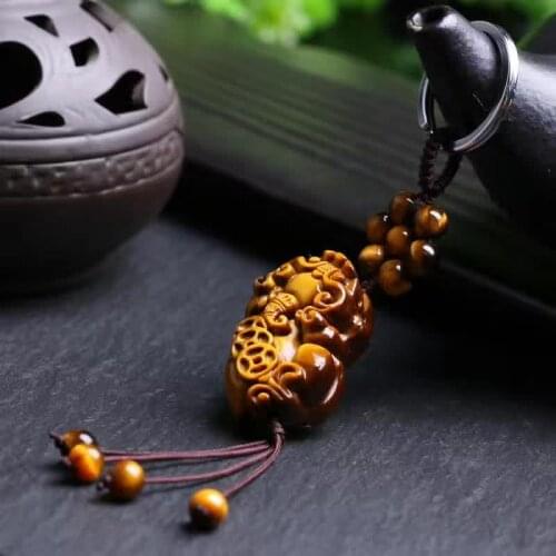 Classic Natural Stone Chalcedony Pixiu Pendants Charms Car Keychain Brave Troops Chinese Fengshui Beast Bring Lucky and Wealth
