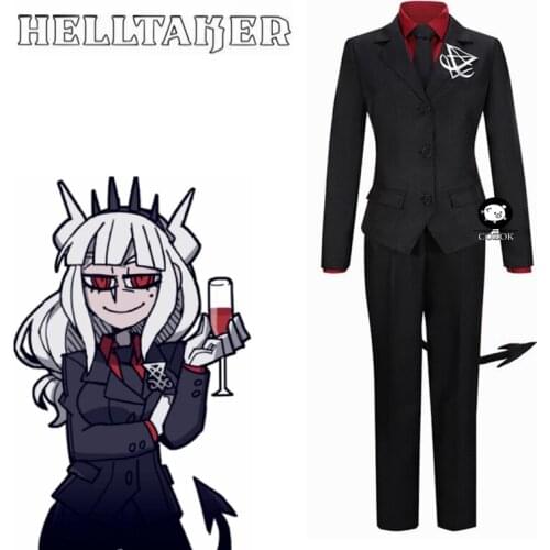 Game Helltaker the ceo of hell Lucifer Cosplay Costume Adult Women Men Outfits Shirt Pants Jacket Gloves Tail Halloween Carnival