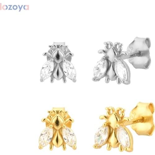 Lozoya 925 Sterling Silver Luxury Zircon Ohrringe New Bees Stud Earring Piercing Rock Punk Fashion Piercing Pendiente Animal