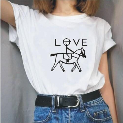Love pony pattern printing T-shirt casual Harajuku plus size short-sleeved summer couple round neck cotton T shirt womens tees