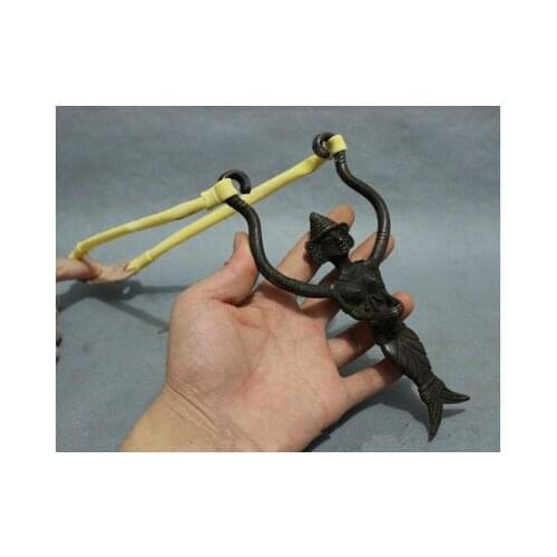 Copper Brass CHINESE crafts decoration Asian 7.3 inch /Chinese bronze mermaid head handle ejection slingshot die springs