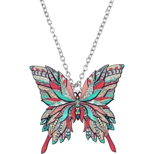 Fashion Jewelry Colorful Butterfly Acrylic Sweater Chain Pendant Necklace For Women