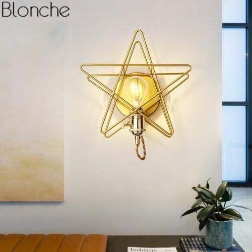 Nordic Gold Star Wall Lamp Led Loft Industrial Wall Sconce Light Fixtures for Home Decor Bedroom Bedside Indoor Modern Luminaire