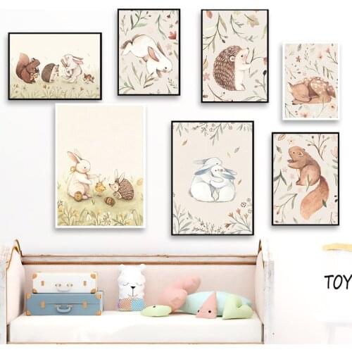 Hug Rabbit Fox Squirrel Hedgehog Music Wall Art Canvas Painting Nordic Posters And Prints Wall Pictures Baby Kids Room Decor