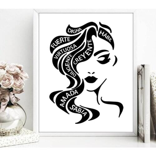 Spanish Mujer Cabello Poster Black White Canvas Print Female Empowerment Art Painting Picture Woman Gift Bedroom Wall Art Decor