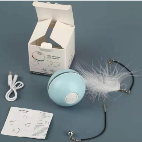 Electric Cat Toys Colorful LED Rolling Flash Toys With Bell Feather For Puppy Kitten Pet Ball USB Rechargeable Cats Ball Toy