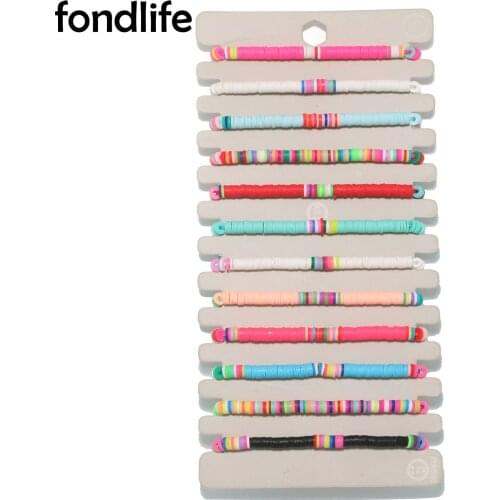 5mm Polymer Clay Heishi Beads Adjustable Bracelet 12pcs Wholesale Three Interval Rainbow Multicolor Summer Surfer Jewelry Gift