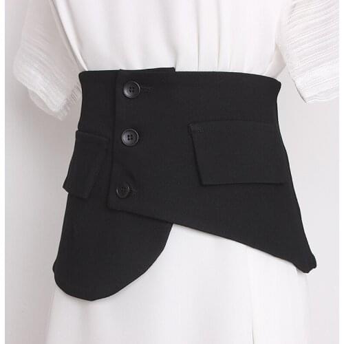 2021 Irregular Waistband Elegant Ladies Wide Elastic Waist Belt Black Denim Fabric Corset Women Dress Shirt Buttons Strap Belt