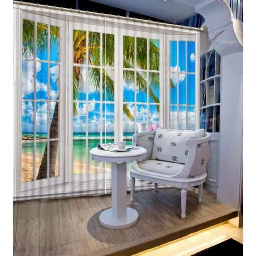Luxury European Modern widnow nature scenery curtains living room window