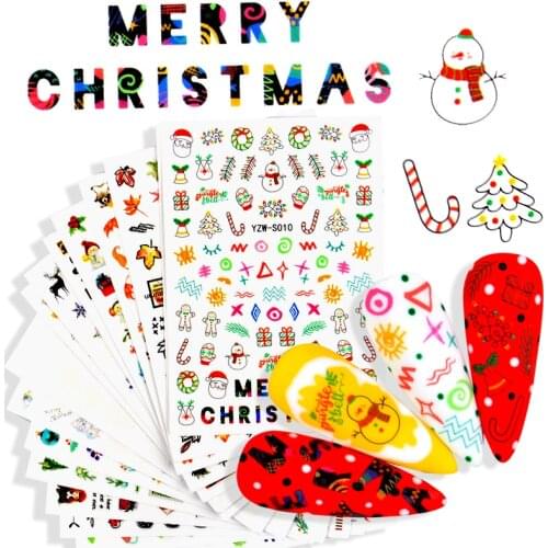 3D Nail Art Christmas Slider Wraps Snowflake Elk Santa Adhesive Flame Sticker Red Gold Manicure Nails Designs