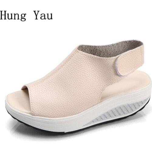 Women Sandals 2018 Summer Shoes Woman Wedges Sandals Fashion Hook & Loop Peep Toe Platform Female Slides Ladies Plus Size 35-43