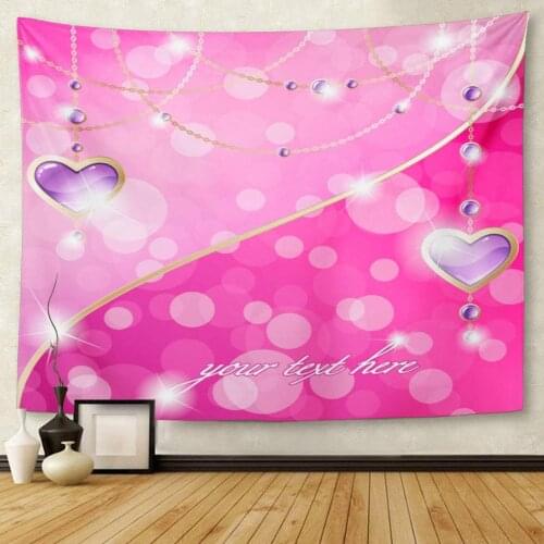 Purple Gold Hot Pink Sparkly Heart Shaped Pendants Chain Tapestry Wall Hanging for Living Room Bedroom Dorm 50x60 inches