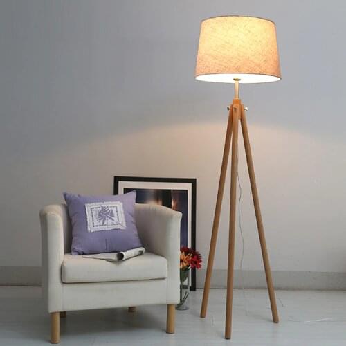 Modern Nordic Tripot Floor Lamps Wood Fabric Lampshade Tripod Standing Lamp For Living Room Bedroom Indoor Home Lighting Fixture