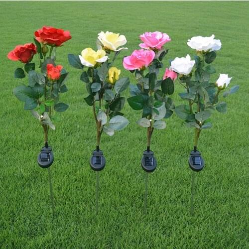 LED Solar Light Simulation 3-Rose Flower Outdoor Waterproof Garden Lawn Stakes Lamps Yard Art for Home Courtyard Decoration