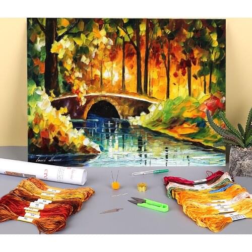 Bridge Over The Life Printed Water-Soluble Canvas 11CT Cross-Stitch Patterns DIY Embroidery DMC Threads Handmade Wholesale