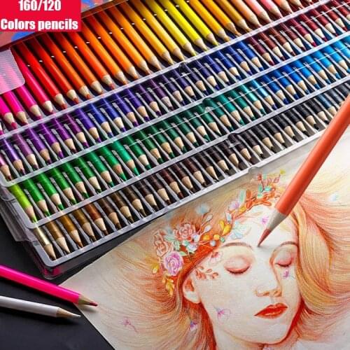 48 72 120 160 Colors High Quality Wood Oil Colored Pencils Set Professional Oil Color Pencils Artist Painting Sketching Gifts