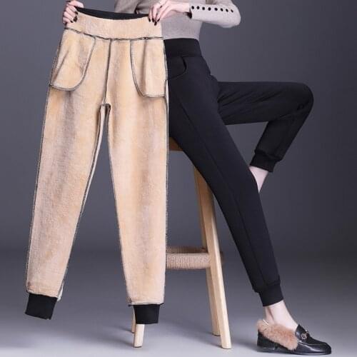 Tie Feet Winter Sweatpants Womens High Waisted Thermal Pants Thicken Velvet Distressed Pencil Pants Female Plus 4XL Streetwear