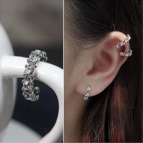 1pc Women Ladies Girls Jewelry Crystal Imitate Silver Plated Hoop Earrings No Ear Hole C-Ear Clip Ear Cuff Ear Clamp Earrings