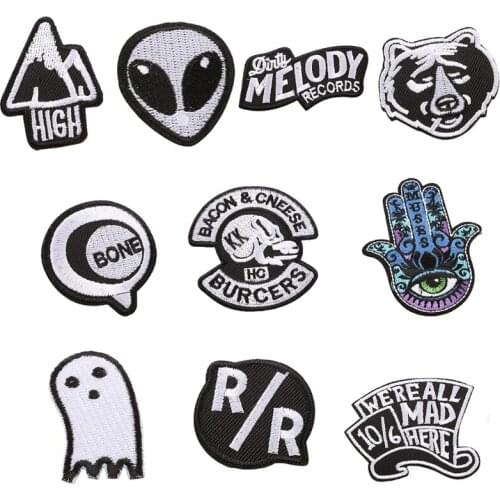 10pcs Rock Embroidery Patches for Clothing DIY Iron On Patches Clothes Punk Skull Stickers Applique Decor