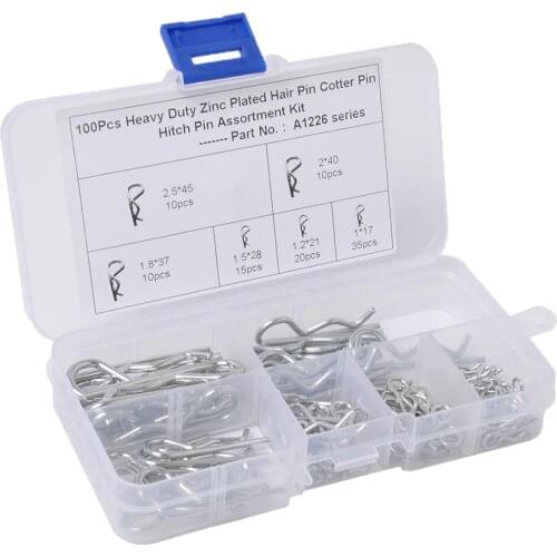 100 Pcs/Set R Cotter Pin Tractor Pin Clip Assortment Fastener Set 6 Sizes With Box Chrome Rust-resistant For Auto Car Truck
